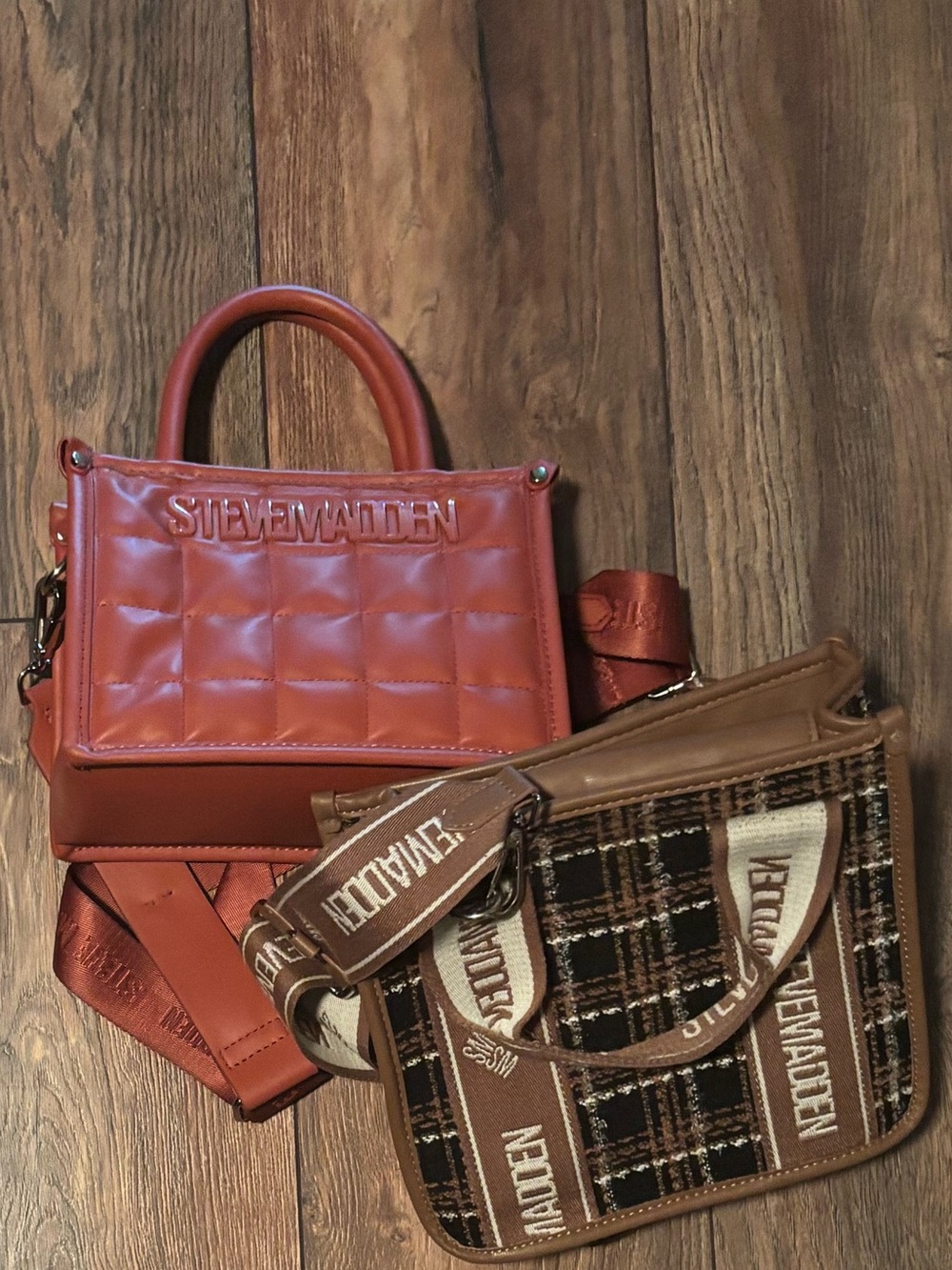 Rust-orange Quilted purse - Brown Plaid purse Included - Picture 2 of 9